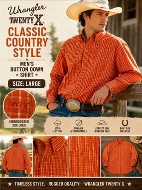 Twenty VX Orange and White Plaid Button-Down Shirt